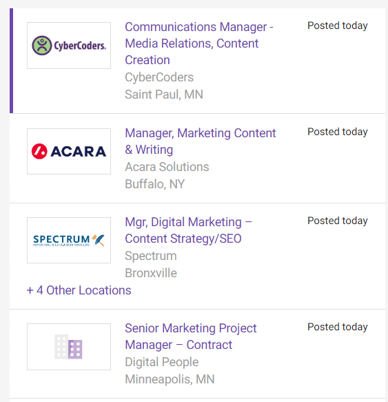 content marketing jobs on Monster